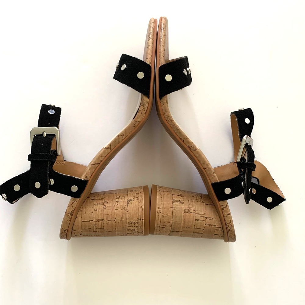 New Dolce Vita Jalina Studded Black Suede Leather Sandals Round Cork Heel 6 - Picture 11 of 12